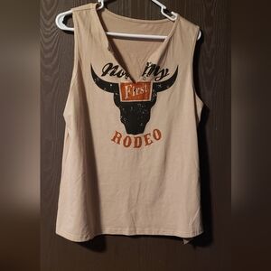 Not My First Rodeo Tan Muscle Tee
